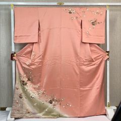 未使用・しつけ付　正絹 訪問着 桜色に舞う四季花 雲取り 華模様 裄67 未使用・しつけ付 正絹 訪問着 桜色に舞う四季花 雲取り 華模様 裄67