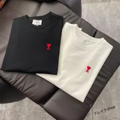 ami paris アミパリ レッドハート刺繍入り ユニセックス半袖Tシャツ ブラック＆ホワイト 男女兼用のサムネイル