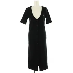 カルバンクラインジーンズ Calvin Klein Jeans リブ ワンピース Vネック 半袖 ロング マキシ丈 M 黒 ブラック /KO ■OS