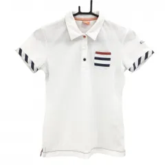 【美品】プーマ 半袖ポロシャツ 白×ネイビー 袖口斜めストライプ DRYCELL ボーダー胸ポケット レディース M ゴルフウェア PUMA