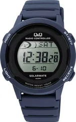 ブルー [シチズンQ&Q] 腕時計 Q&Q デジタル 電波 ソーラー 10気圧防水 ウレタンベルト D01A-005VK メンズ ブルー