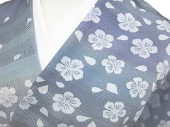着物 羽織 コート 反物 正絹 未仕立て 正絹 伝統工芸京友禅 さくら段暈し着物反物 浅葱色 ブルーグレー 新品 c283r