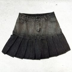 XU エックスユー デニム プリーツスカート ミニスカート Ｙ2Ｋ グランジ インパン付き ダークグレー Lサイズ ◎、□□☆