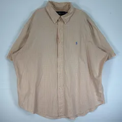 古着 ラルフローレン RALPH LAUREN 半袖シャツ チェック 薄手 ボタンダウン ロゴ 刺繍 XXL  オレンジ マルチカラー メンズ