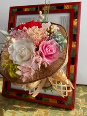 フォトフレームアレンジ　花束　結婚祝　ウエルカムボード　卒業祝