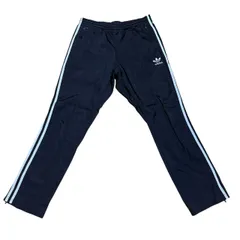 古着 adidas アディダス トラックパンツ 刺繍 トレフォイルロゴ ブラック×ホワイトライン 100サイズ Lサイズ 257-67