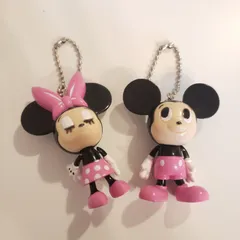 ディズニー　Disney　レトロ　ミッキー　ミニー　フィギュア　キーホルダー　セット　ピンク
