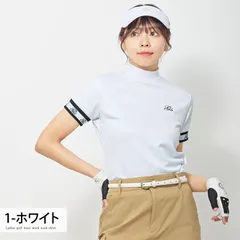 ゴルフウェア レディース モックネック gs GOLF ポロシャツ ハイネック 半袖 ストレッチ 袖ロゴリブ トップス 刺繍 無地 おしゃれ かわいい 韓国系 春夏 ldtop23 1-ホワイト
