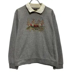 ロゴスウェット トレーナー レディース L グレー プルオーバー 襟付き 刺繍 裏起毛 古着卸 アメリカ仕入 a612-8458