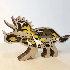 HARGIO(ハルジオ) 置物 インテリア 木製 オブジェ 北欧 インテリア雑貨 北欧雑貨 置き物 北欧インテリア 木製インテリア おしゃれ 可愛い 玄関 動物 小物 おもしろグッズ 置きもの プレゼント(ブラウン(トリケラトプス),  中)