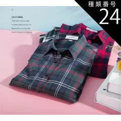 種類24：画像6/3XL チェックシャツ チュニック トップス シャツ 羽織り シャツワンピース 長袖 襟付き ベーシック 前開き ボタン留め かわいい 大人可愛い シンプル カジュアル おしゃれ お洒落 ラフ チェック柄 春 秋 10代 20代 30代 40