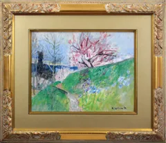 美品 昭和25年作 真作◇理髪師の画家 岩井 弥一郎『風景画』油彩・板