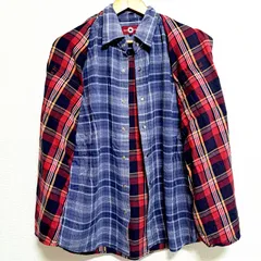 (^w^)b CONVERSE コンバース 長袖 W襟 フランネルシャツ 重ね着 レイヤード チェック柄 赤 レッド 紺 ALLSTAR AMERICAN ORIGINAL 二重襟 コットン カジュアル 古着 着回し こなれ感 総柄 紳士 メンズ サイズL