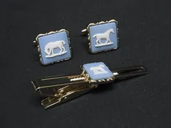 ■美品■ STRATTON ストラットン カフスボタン カフスリンクス ネクタイピン 2点セット メンズ ブルー系×ゴールド系 DF7691 冠婚葬祭 結婚式 葬式