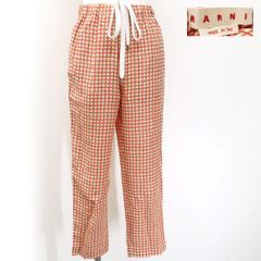 MARNI イージーパンツ PAMA014A02TSF32 シルク100% パンツ 絹 格子柄 ベージュ×赤 美品 マルニ ◆送料込◆質屋-8445