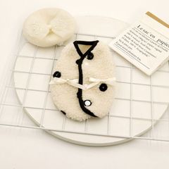 ふんわりモコモコ 犬用ボアベスト ドット柄パールリボン ホワイトのサムネイル