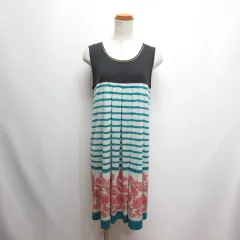 ブージュルード Bou Jeloud ノースリーブ ワンピース F 黒×オフホワイト 透け感 ボーダー柄 ストレッチ