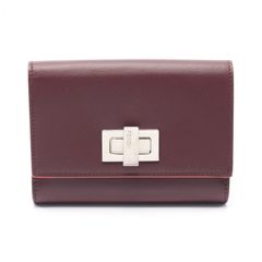 フェンディ FENDI 二つ折り財布 ピーカブー 8M0359 ワインレッド/ライトグレー レザー ピーカブー Wホック財布 レディース Used A
