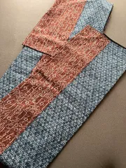 洗える着物　小紋　ブルー×赤茶　モダン