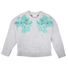 美品 3.1 Phillip Lim スリーワンフィリップリム 花 フラワー刺繍 ボタニカル カットソー スウェット プルオーバー XS グレー ブルー レディース 古着 中古 USED
