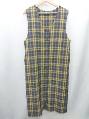 ◇ ⊂ GLACIER チェック柄 Ｖネック ロング丈 ワンピース サイズL イエロー系 レディース E  【1501230000864】