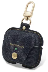 NeedNetwork AirPods Pro 第2世代/第1世代 (2023/2022/2019)用 ケース 岡山デニム カラビナ付き LEDが見える エアポッズプロ 用 カバー 耐衝撃 ワイヤレス充電 対応 全面保護 落下防止