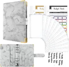 AZNABLE 家計管理 ポーチ お金管理 ファイル 6穴 家計簿 袋分け 予算管理 バインダー A6(グレー)