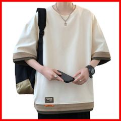 【人気商品】おしゃれ カジュアル 大きいサイズ プルオーバーッ レイヤード 夏服 人気 七分袖 ゆったり メンズ トップス メンズ 半袖 メンズ Tシャツ tシャツ [GUTHONG]