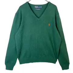 90s00sポロバイラルフローレンPolo by ralph laurenラムウールニットVネックセーターLAMBS WOOLポニーロゴ刺繍ワンポイント緑グリーンオレンジグランパコアグランマコアvintageヴィンテージ50304