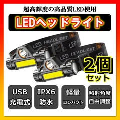 【特価】LED ヘッドライト 2個 充電式 防水 USB充電 スポット ワーク ライト