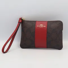 美品 コーチ シグネチャー ポーチ/小物入れ リストレット ジップ レッド×ブラウンカラー レディース INB 2000000 NSK