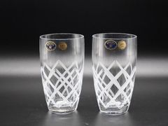 BOHEMIA ボヘミアンガラス　クリスタルグラス（矢来カット）2客（展示品・箱破損）