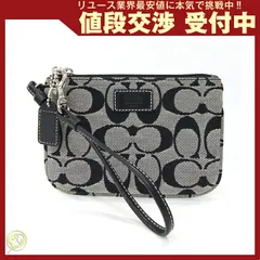 コーチ ポーチ シグネチャー グレー ブラック レザー