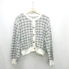 ◇ ⊇◎●未使用● rps フェザーツイード調 クルーネック 長袖 カーディガン サイズM ホワイト ブラック レディース E  【1501160042439】