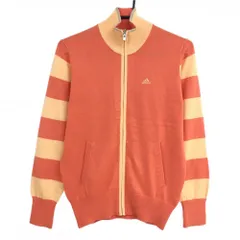 【超美品】アディダス ニットジャケット  オレンジ×ライトオレンジ 袖ボーダー ロゴ刺しゅう レディース S/P ゴルフウェア adidas