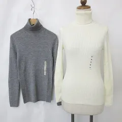 ユニクロ UNIQLO 無印良品 良品計画 ニット 2枚セット セーター タートルネック 長袖 リブ 毛 ウール オフホワイト グレー M