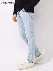 DSQUARED2 (ディースクエアード) ダメージ ユーズドウォッシュ ボタンフライ ジーンズ (ブルー)