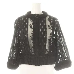 ランバン LANVIN コレクション シアーニットジャケット ブルゾン 七分袖 クロップド ジップアップ 38 黒 ブラック /ES ■OSのサムネイル