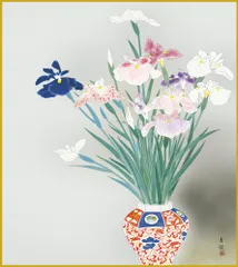 希少！掛軸 上村朝山 菖蒲 共箱付き 絹本 季節掛け 端午の節句 風景画 花 希少！掛軸 上村朝山 菖蒲 共箱付き 絹本 季節掛け 端午の節句 風景画 花