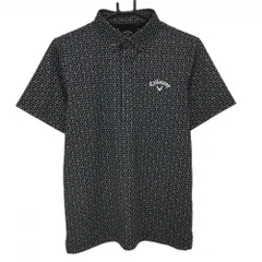キャロウェイ 半袖ポロシャツ 黒×白 総柄 ボタンダウン メンズ M ゴルフウェア Callaway