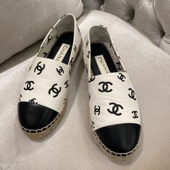 CHANEL　シャネル　フラットシューズ　エスパドリーユ　G38628　ホワイト　ブラック　美品　37