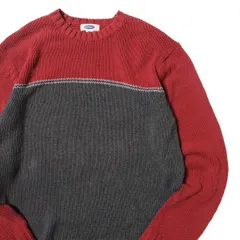 00's オールドネイビー カラーブロック クルーネック コットン ニットセーター (L) 赤×灰 無地 ボーダー 00年代 旧タグ オールド 2002年製 アメリカ古着 USED ビンテージ ヴィンテージ