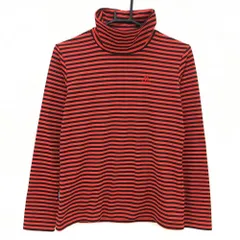 【超美品】ルコック 長袖ハイネックシャツ レッド×ダークネイビー ボーダー レディース L ゴルフウェア le coq sportif