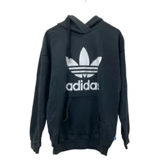 adidas プリントスウェット パーカー ブラック ホワイト アディダス プルオーバー ビッグプリント 古着卸 アメリカ仕入 a709-6246