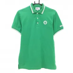 ジャックバニー 半袖ポロシャツ グリーン場×白 襟・袖口ライン ロゴワッペン メンズ 4(M) ゴルフウェア Jack Bunny