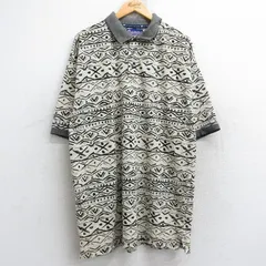 XL/古着 半袖 ポロ シャツ メンズ 総柄 大きいサイズ ロング丈 薄ベージュ他 カーキ 25aug23 中古 トップス