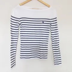 美品 Polo Ralph Lauren ポロラルフローレン 長袖 ボートネック ボーダー カットソー S ホワイト ネイビー レディース 古着 中古 USED