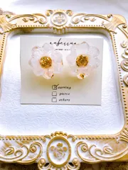 ハンドメイド　天然石　イヤリング　ローズクォーツ　お花