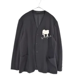 Yohji Yamamoto POUR HOMME (ヨウジヤマモト プールオム) 90SS 犬刺繍ノーカラー テーラードジャケット アーカイブ ブラックのサムネイル