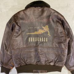 【BUGLE　BOY】ビンテージ　羊革　レザーブルゾン　G-1　ボアフライト ジャケット L　ペイント　ピンナップガール
